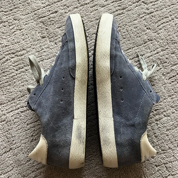 Blue Suede Superstar Sneakers with Purple Star